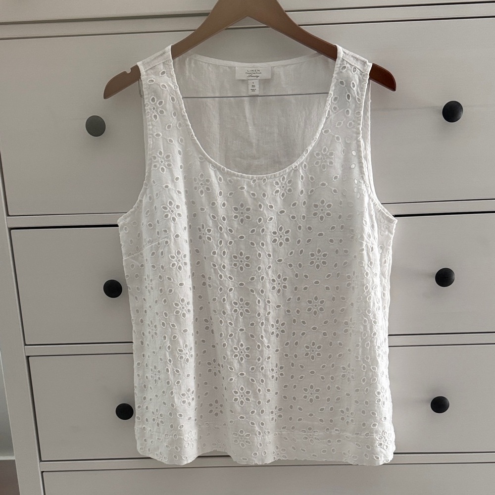 White Eyelet Sleeveless Top Charter Club Luxury Size L